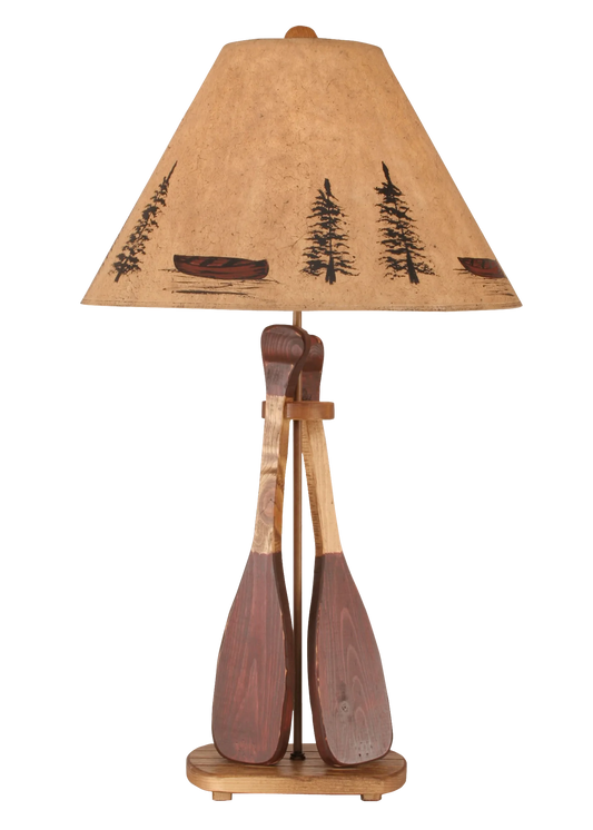 Wooden 2-Paddle Table Lamp – Red Stain