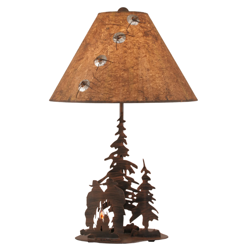 Rust Streak Cowboy Campfire Table Lamp w/Night Light