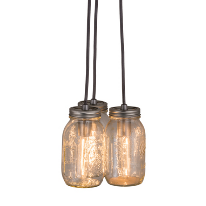 9” Wide Mason Jar 3 Pendant Light