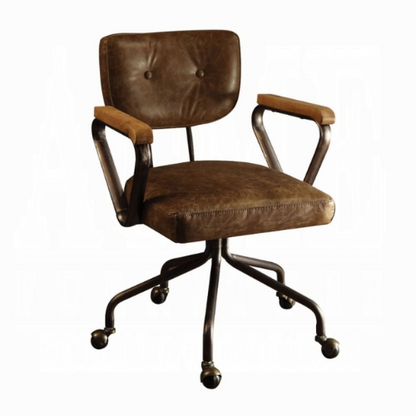 Rustic Industrial Leather Rolling Office Chair