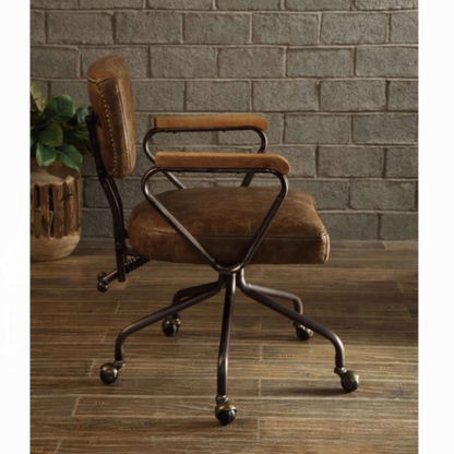 Rustic Industrial Leather Rolling Office Chair