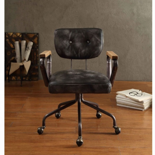 Rustic Industrial Leather Rolling Office Chair