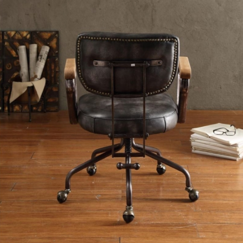 Rustic Industrial Leather Rolling Office Chair