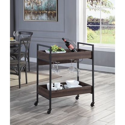 Rustic Industrial Walnut Serving Cart