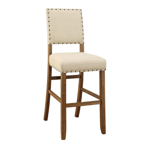 Rustic Nailhead Bar Stool Ivory Linen – Set of 2