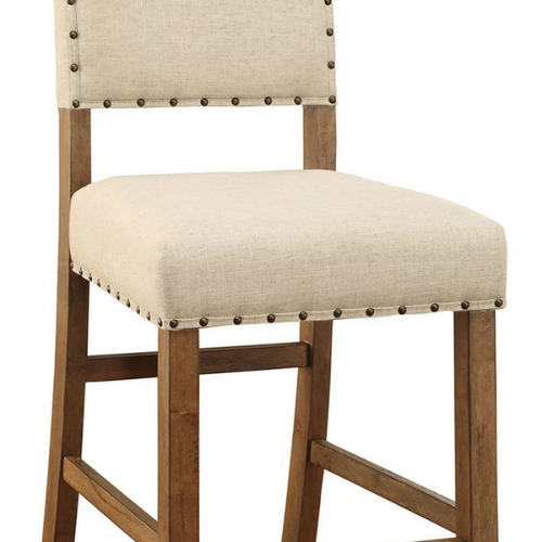 Rustic Nailhead Bar Stool Ivory Linen – Set of 2