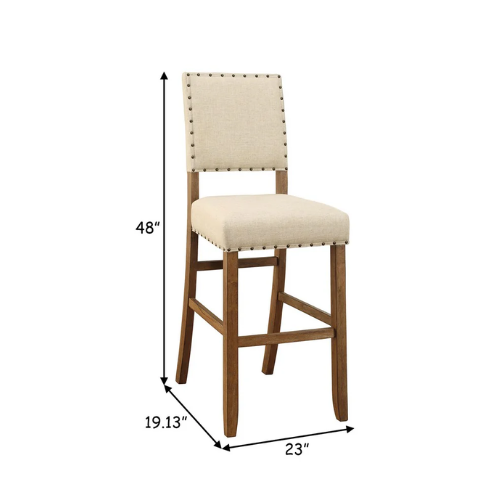 Rustic Nailhead Bar Stool Ivory Linen – Set of 2