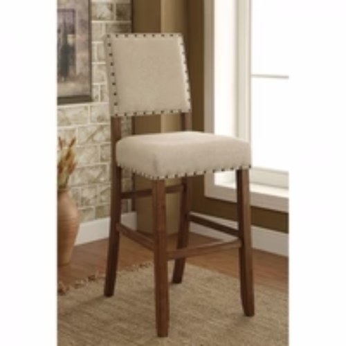 Rustic Nailhead Bar Stool Ivory Linen – Set of 2