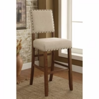 Rustic Nailhead Bar Stool Ivory Linen – Set of 2