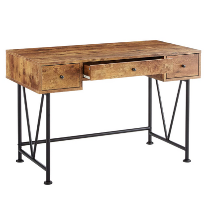 3-Drawer Rustic Industrial Style Desk – Antique Nutmeg