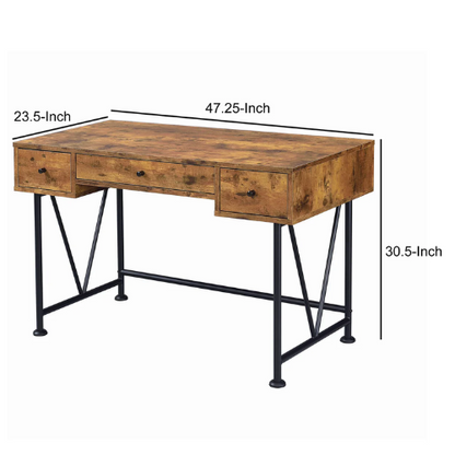 3-Drawer Rustic Industrial Style Desk – Antique Nutmeg