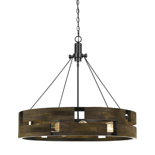 32" Wooden Frame 9 Bulb Chandelier - Brown