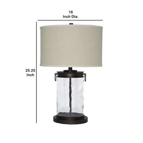 25” Tall Glass Insert Table Lamp w/Drum Shade