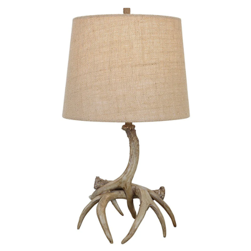 21" Tall Antlers Table Lamp with Burlap Shade