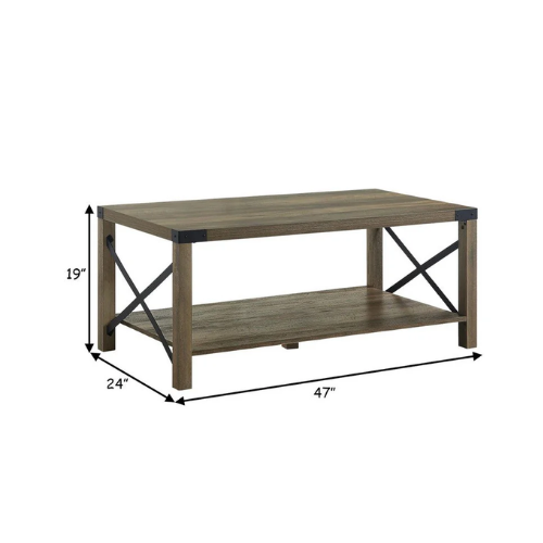 47" Rectangular Cross Bars Coffee Table - Rustic Oak Brown