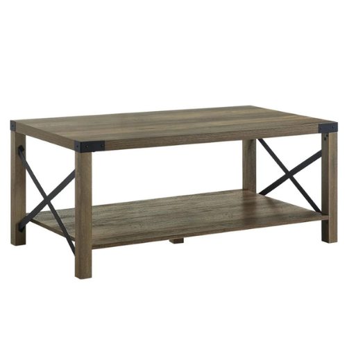 47" Rectangular Cross Bars Coffee Table - Rustic Oak Brown