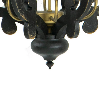 6 Light Carved Wood Vintage Chandelier - Black