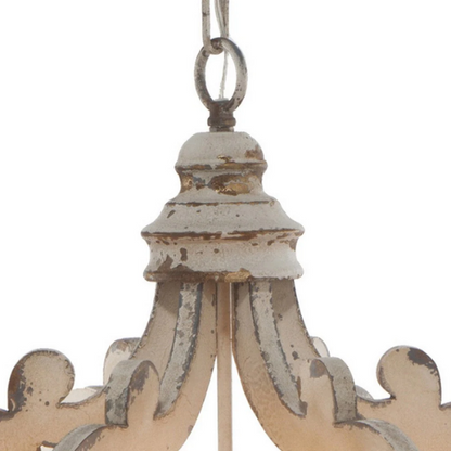 6 Light Carved Wood Vintage Chandelier - White