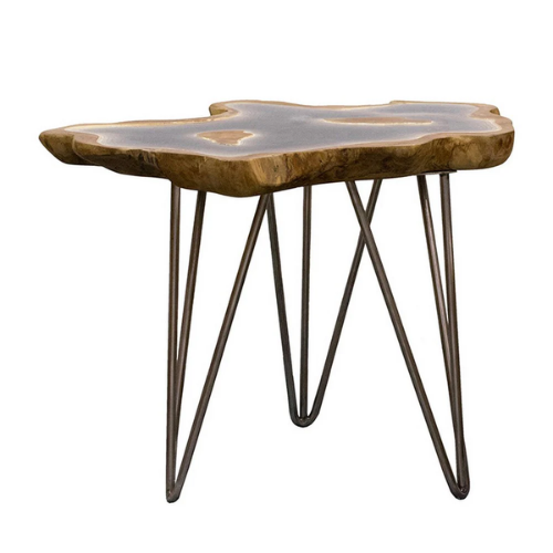 Live Edge Resin Accent Table -Brown/Gray