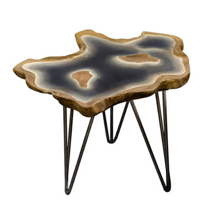 Live Edge Resin Accent Table -Brown/Gray