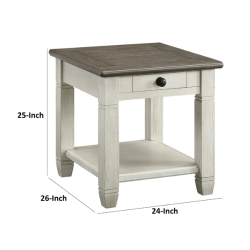 Square End Table w/Drawer – Brown/White