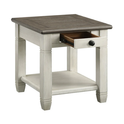 Square End Table w/Drawer – Brown/White