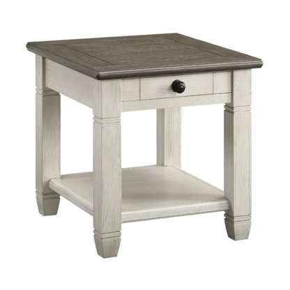 Square End Table w/Drawer – Brown/White