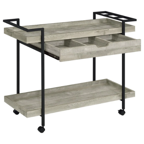 40” Rolling Bar Cart – Driftwood Gray