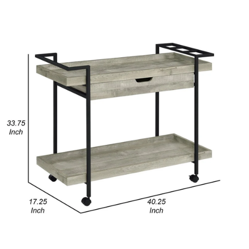 40” Rolling Bar Cart – Driftwood Gray