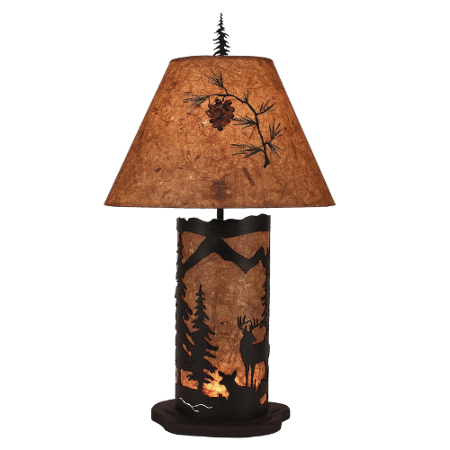 Kodiak Deer Scene Table Lamp w/Night Light - Small