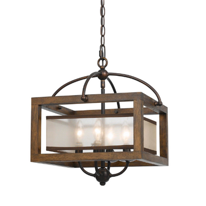 16" Square Semi-Flush Pine Organza Pendant Chandelier