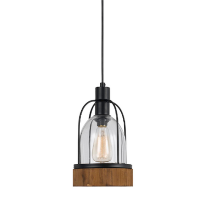 7" Wide Glass Pendant Light w/Wood Trim