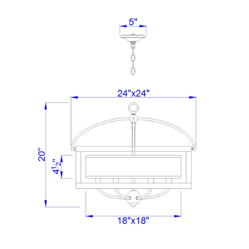 24" Wide Large Square Pine Organza Chandelier