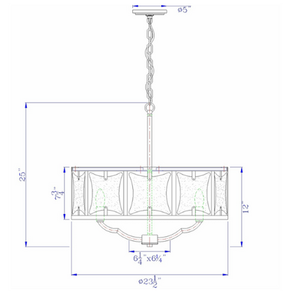 24" Wide Revenna Forged Iron & Crafted Glass Chandelier