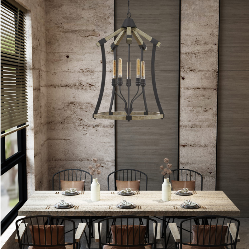 24” Wide 5 Light Modern Rustic Chandelier