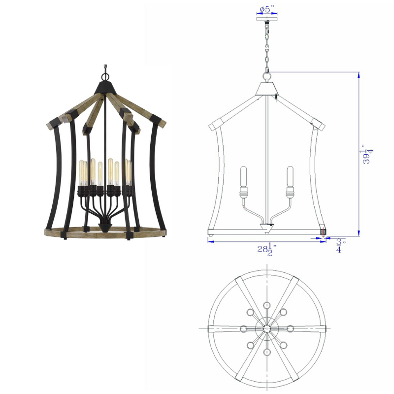 29” Wide 8 Light Modern Rustic Chandelier