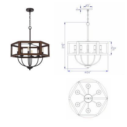 24" Wide Renton Hexagon 6 Light Chandelier