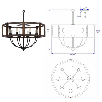 30" Wide Renton Hexagon 8 Light Chandelier