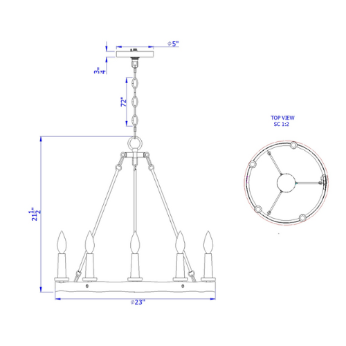 23” Wide Maidstone 5 Light Wheel Chandelier