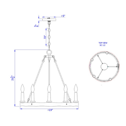 23” Wide Maidstone 5 Light Wheel Chandelier