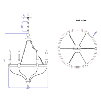 26” Wide Grove 6 Light Chandelier