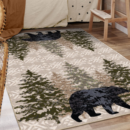 High Point Bear Cabin Rug - Stone