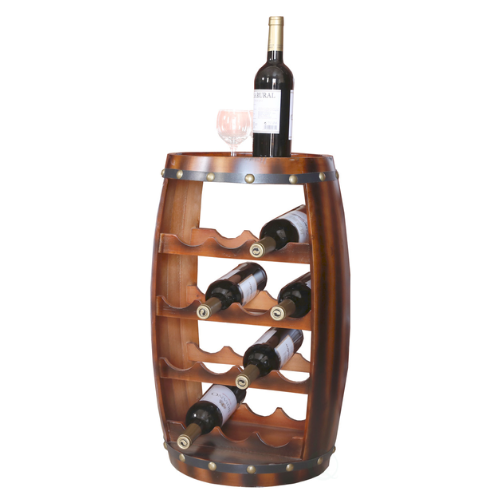 Rustic Wood Barrel Wine Rack – 14 Bottle