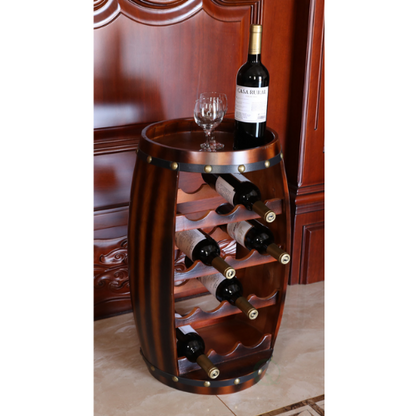 Rustic Wood Barrel Wine Rack – 14 Bottle