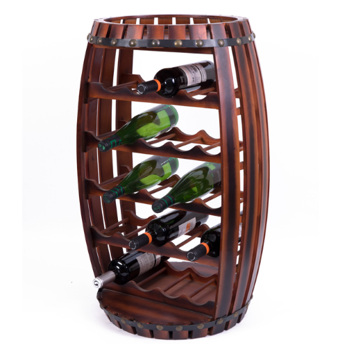 Rustic Wood Barrel Wine Rack – 23 Bottle