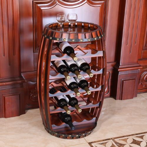 Rustic Wood Barrel Wine Rack – 23 Bottle