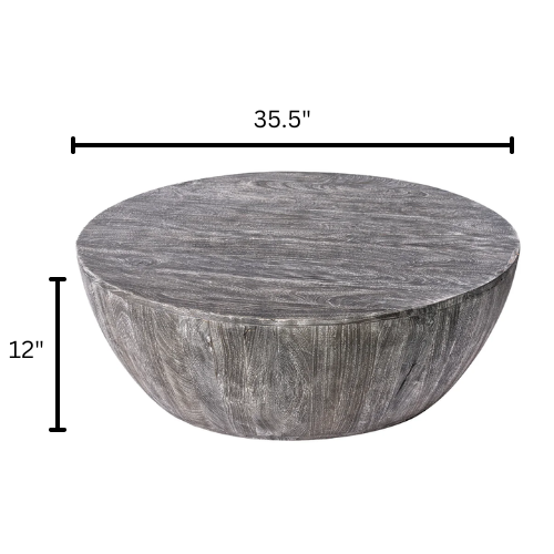 36” Farmhouse Mango Wood Drum Coffee Table – Sandblasted Black