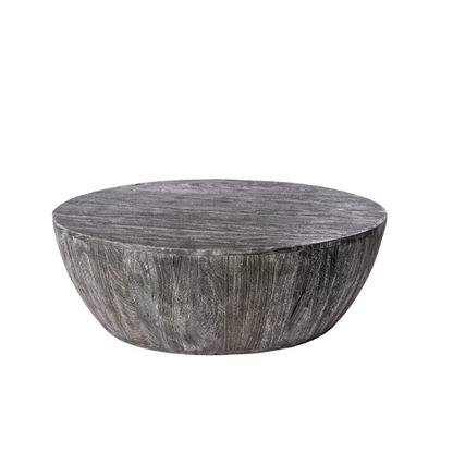 36” Farmhouse Mango Wood Drum Coffee Table – Sandblasted Black