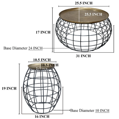 Coffee & End Table Set – Cage w/Brass Top