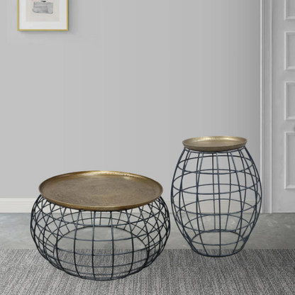 Coffee & End Table Set – Cage w/Brass Top